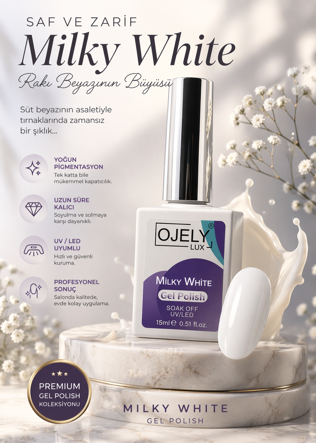 Ojely Milky White Gel Oje – Rakı Beyazı
